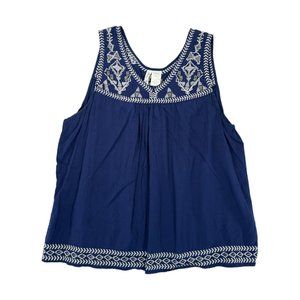 Simply‎ Irresistible Tank Top Extra Large Blue Boho Semi Sheer V Neck